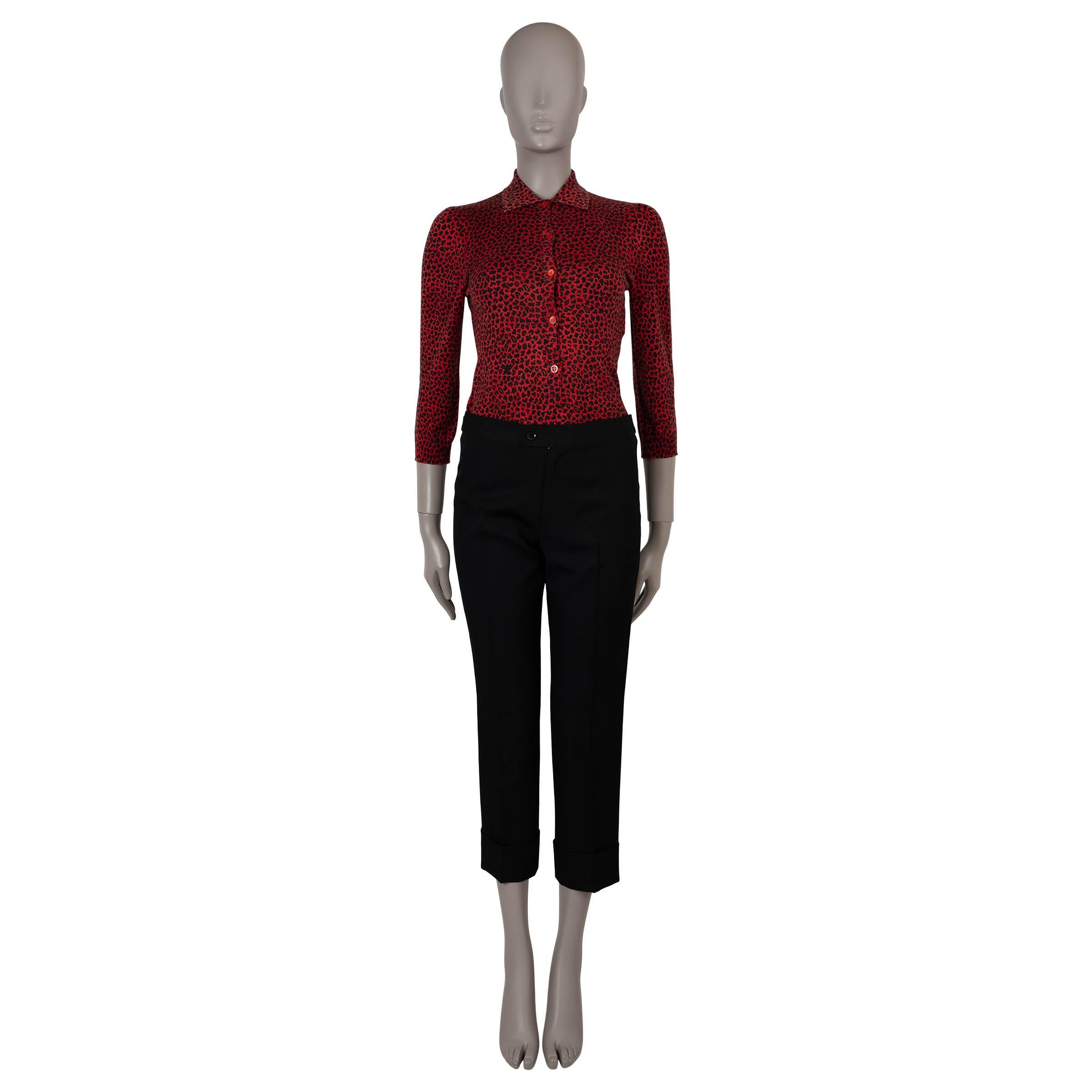 Women's CHRISTIAN DIOR red & black cashmere 2021 LEOPARD BODY Top Shirt 36 XS For Sale