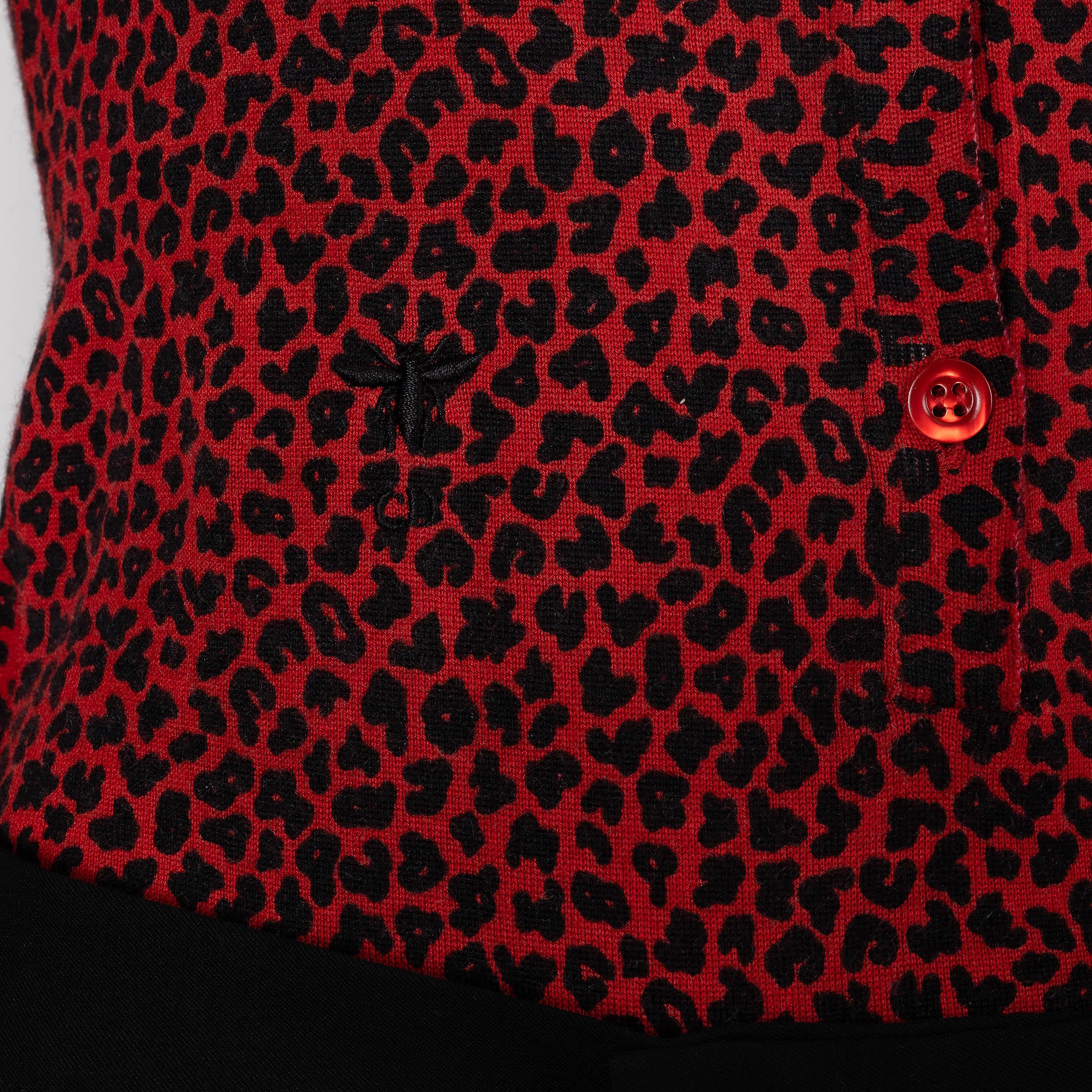 CHRISTIAN DIOR red & black cashmere 2021 LEOPARD BODY Top Shirt 36 XS For Sale 1