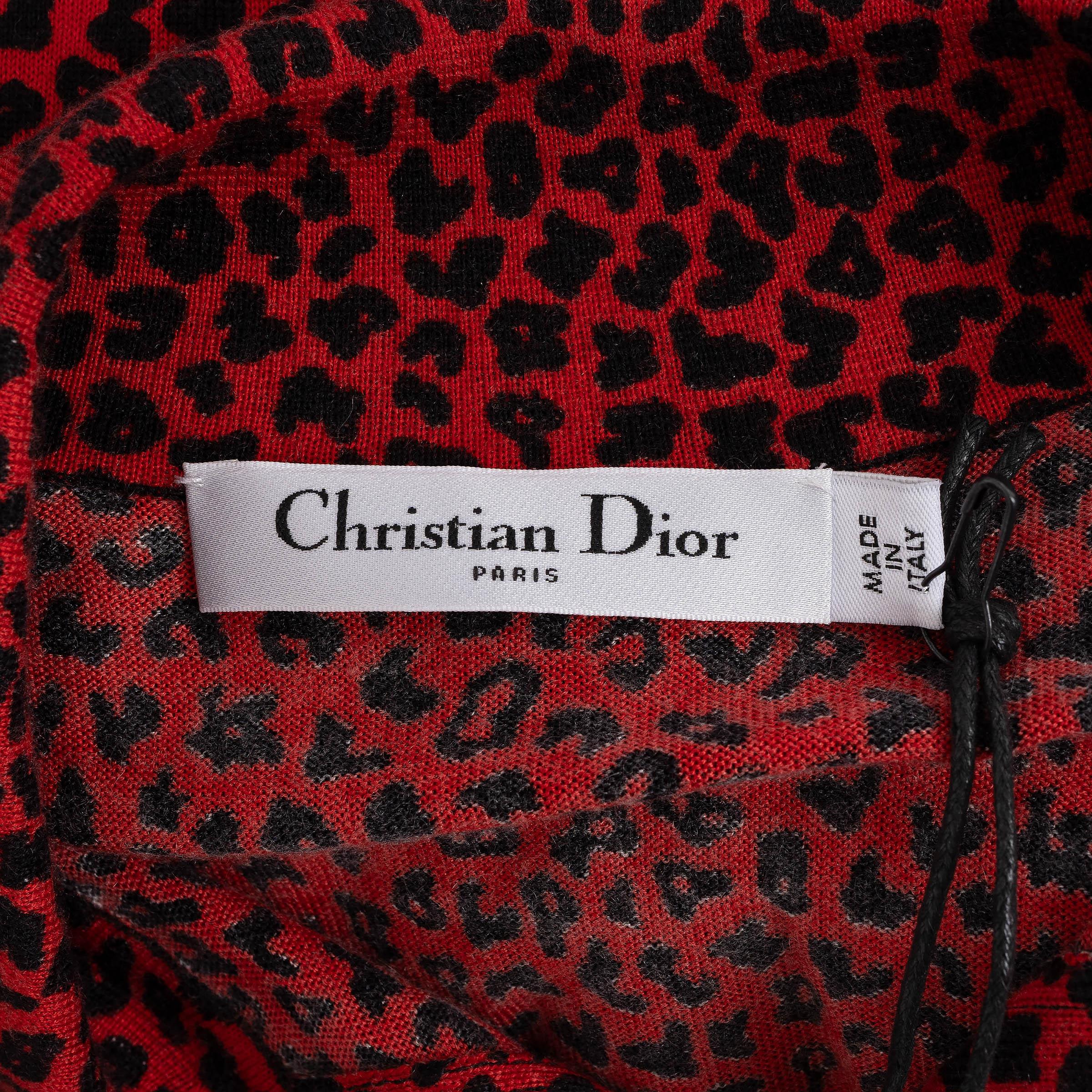 CHRISTIAN DIOR red & black cashmere 2021 LEOPARD BODY Top Shirt 36 XS For Sale 2