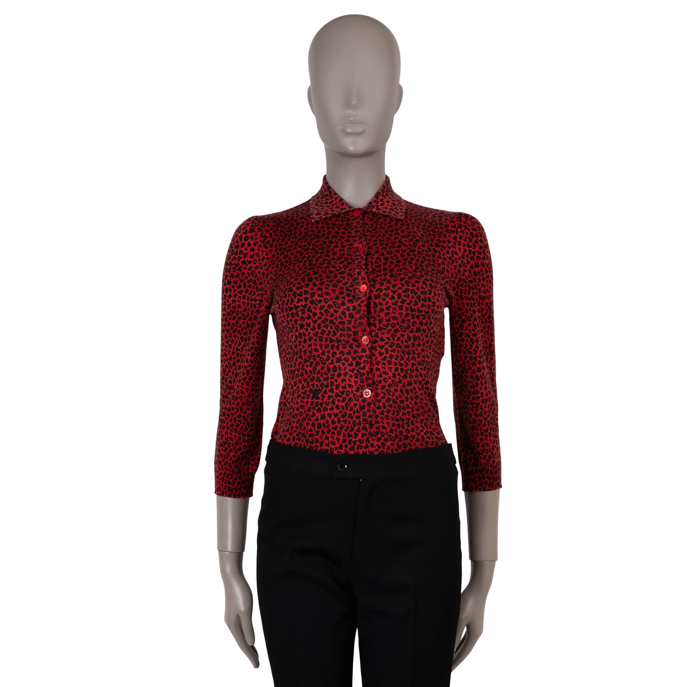 CHRISTIAN DIOR red & black cashmere 2021 LEOPARD BODY Top Shirt 36 XS For Sale
