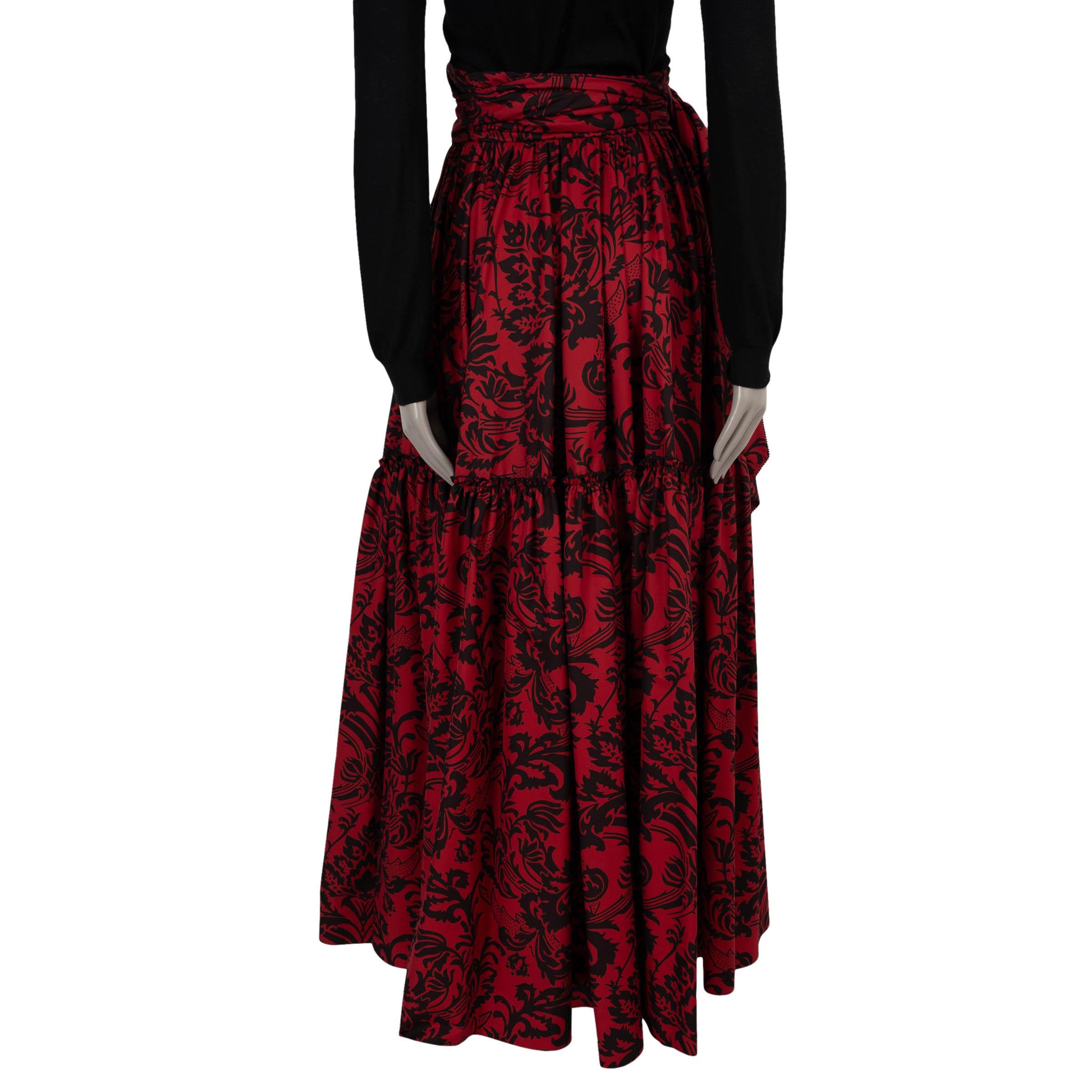 Black CHRISTIAN DIOR red & black cotton & silk 2023 FLORAL MAXI Skirt 36 XS