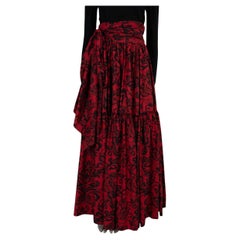CHRISTIAN DIOR red & black cotton & silk 2023 FLORAL MAXI Skirt 36 XS