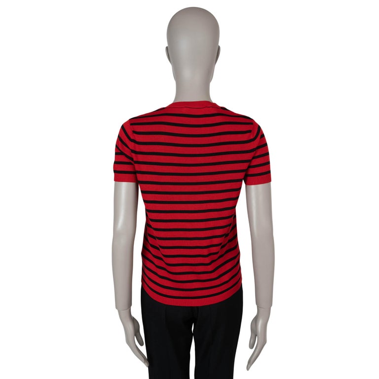 Short Sleeved Christian Dior Pulli Damen CHRISTIAN DIOR Roter And Schwarzer  Pullover Aus Seide Und