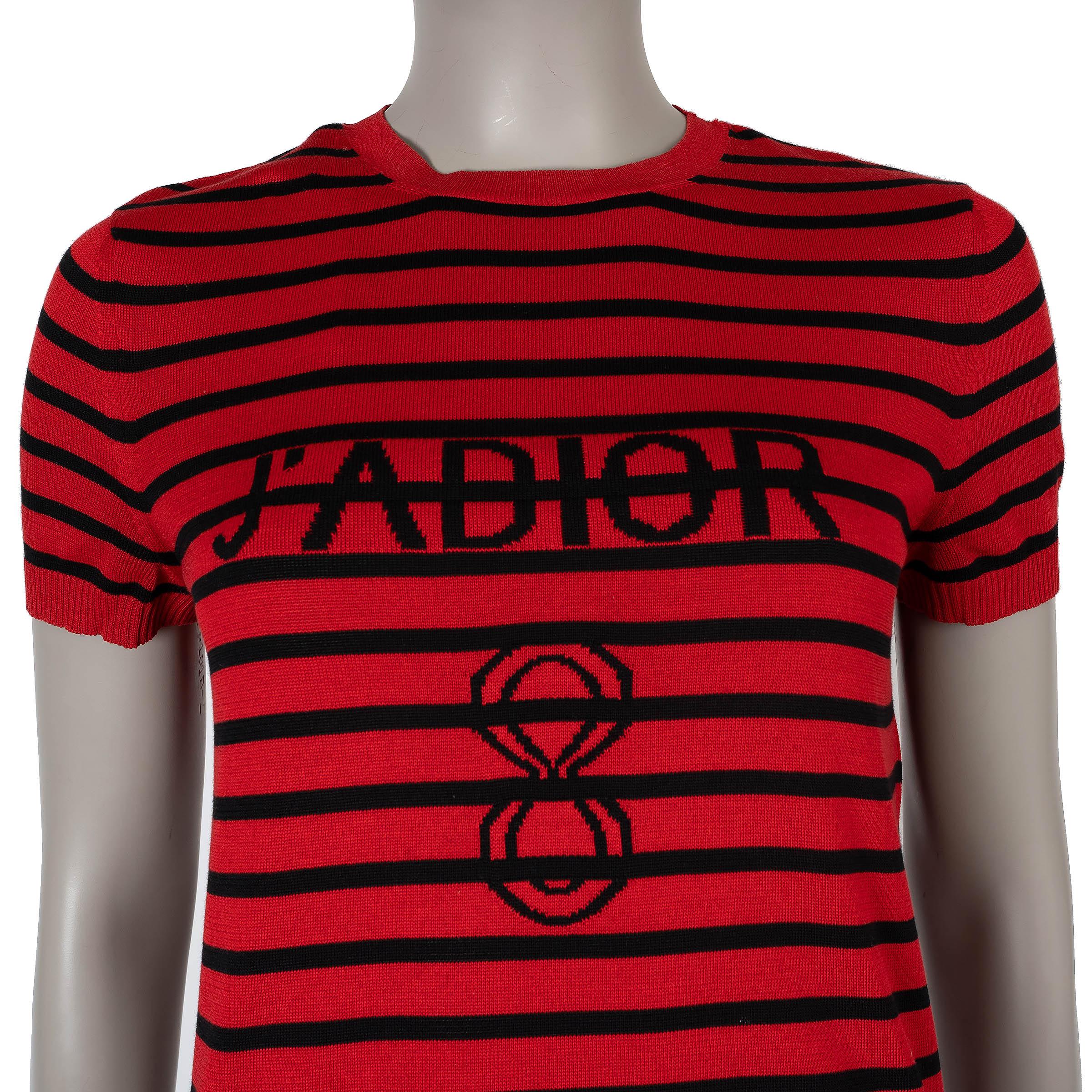 CHRISTIAN DIOR red & black silk & cotton 2018 J'ADIOR 8 STRIPED Sweater 36 XS For Sale 1