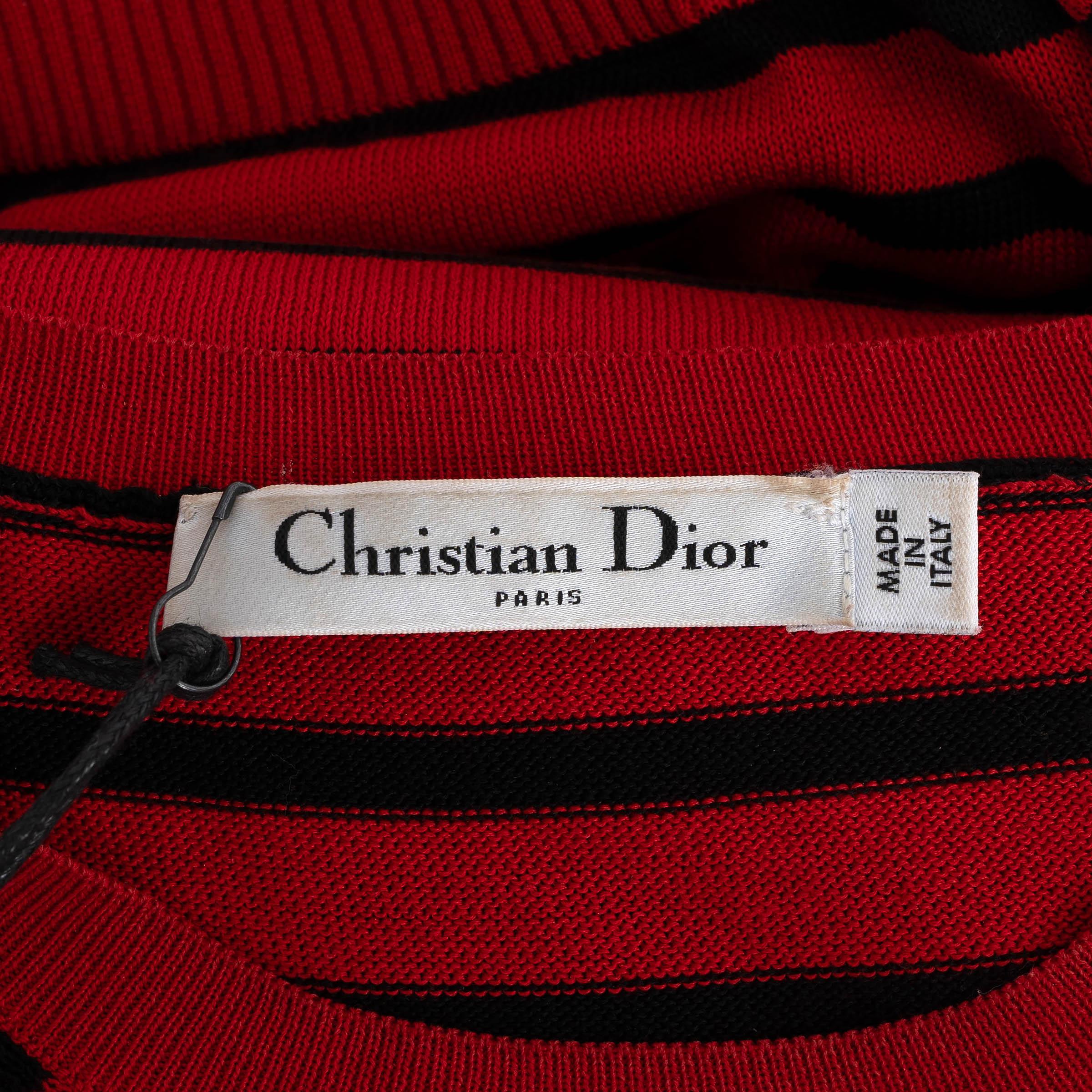 CHRISTIAN DIOR red & black silk & cotton 2018 J'ADIOR 8 STRIPED Sweater 36 XS For Sale 2