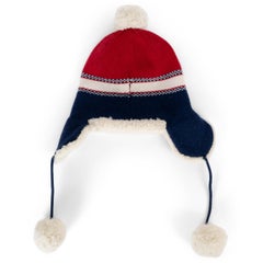 CHRISTIAN DIOR red blue white wool 2021 DIORALPS FLEECE TRIM SHAPKA Beanie Hat U