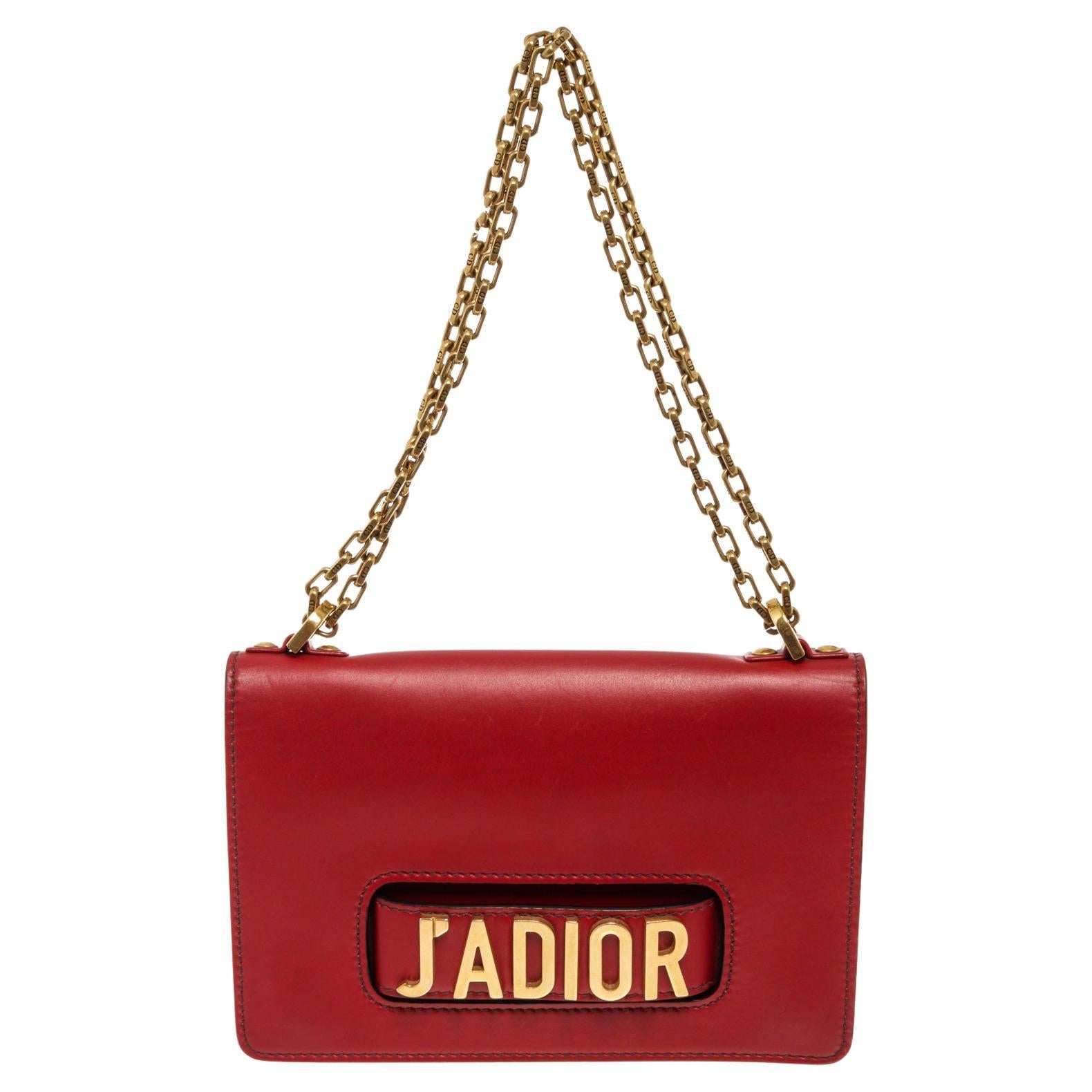 Christian Dior Red Calfskin Leather J'adior Chain Flap Bag
