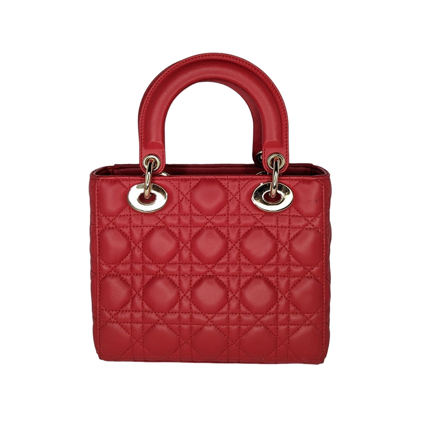 Christian Dior Red Cannage Lambskin Small Lady Dior Bag For Sale at 1stDibs