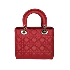 Christian Dior Red Cannage Lambskin Small Lady Dior Bag