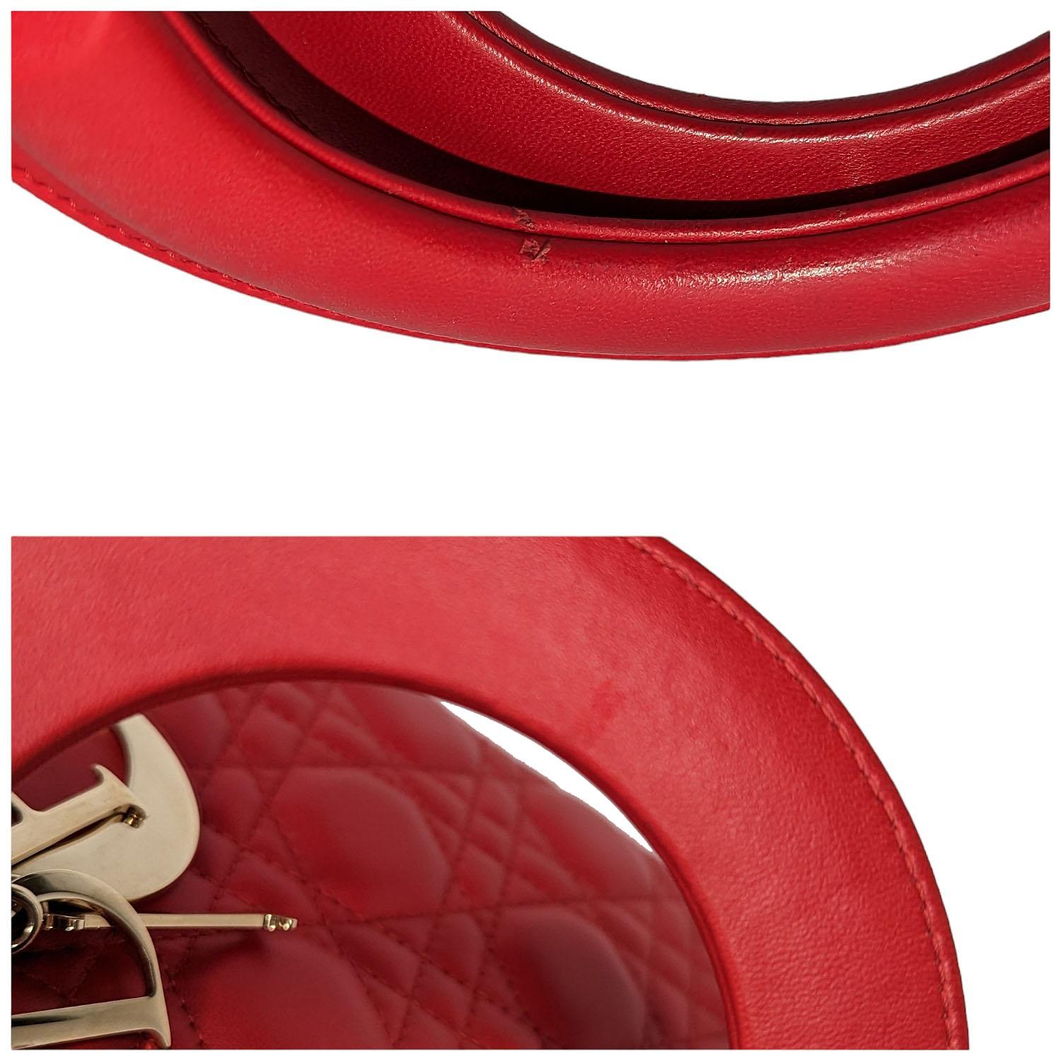 Christian Dior - Petit sac Lady Dior en cuir d'agneau cannage rouge 4