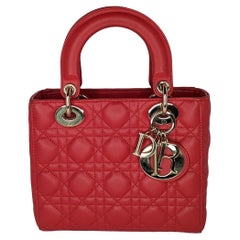 Christian Dior Red Cannage Lambskin Small Lady Dior Bag