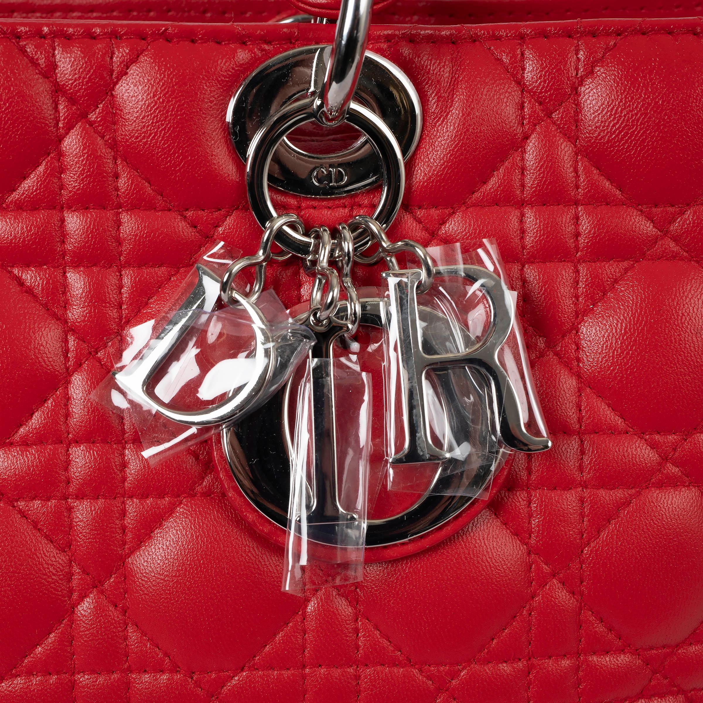 CHRISTIAN DIOR red Cannage leather LARGE LADY DIOR Tote Bag For Sale 2