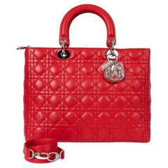 CHRISTIAN DIOR Bolso Tote LADY DIOR GRANDE de cuero Cannage rojo