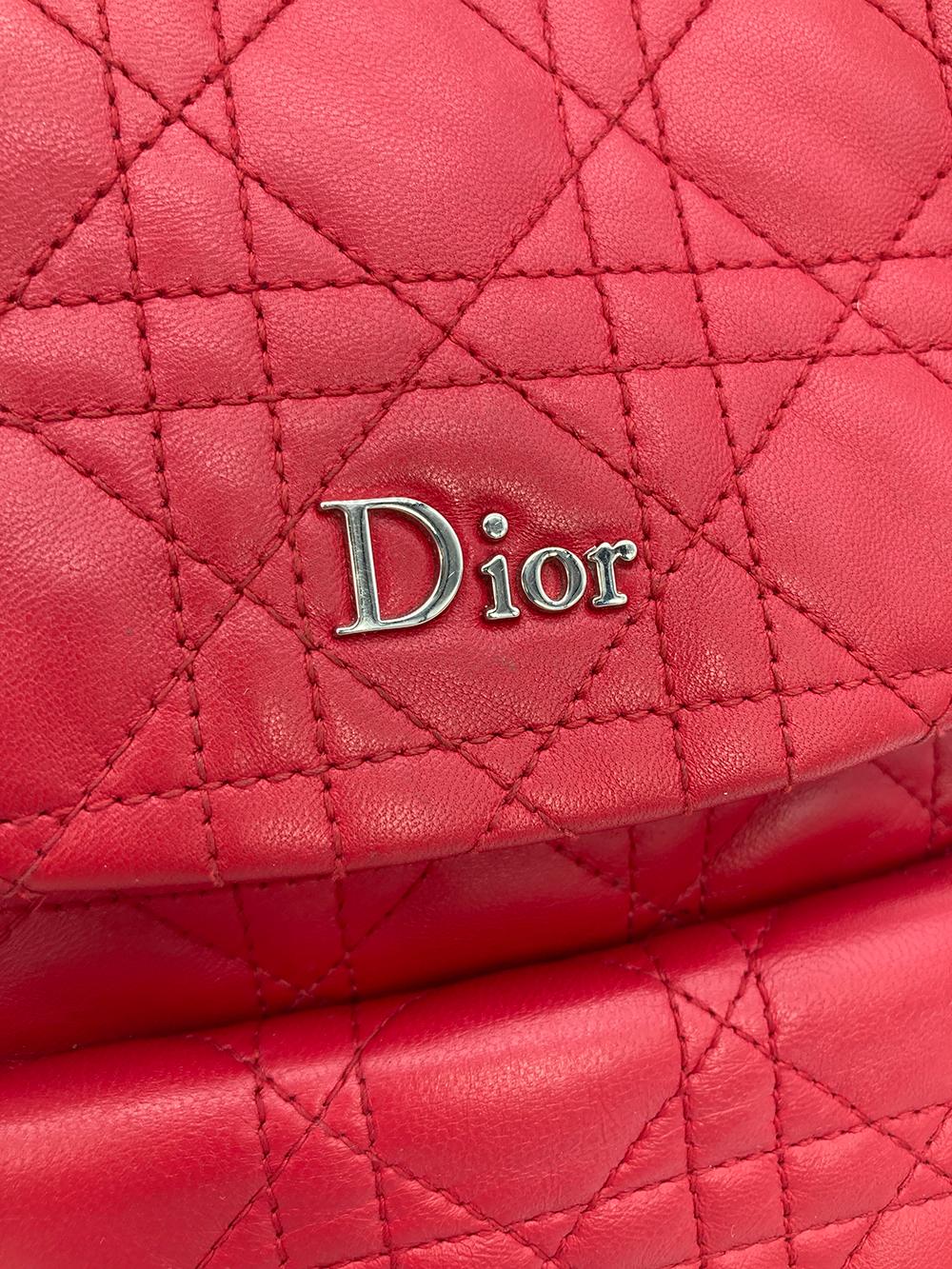 Women's Christian Dior Red Cannage Quilted Leather Stardust Backpack