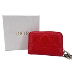Christian Dior Red Cannage Zip Lady Dior Gusseted Card Wallet