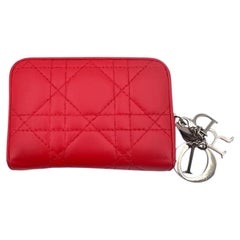 Christian Dior Red Cannage Zip Lady Dior Gusseted Card Wallet