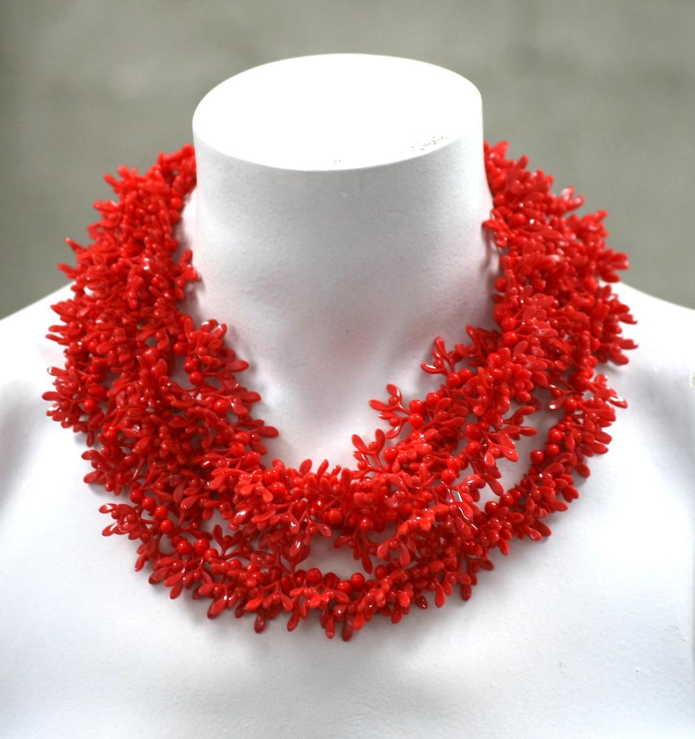 Christian Dior Red Coral Mistletoe Necklace In Excellent Condition In New York, NY