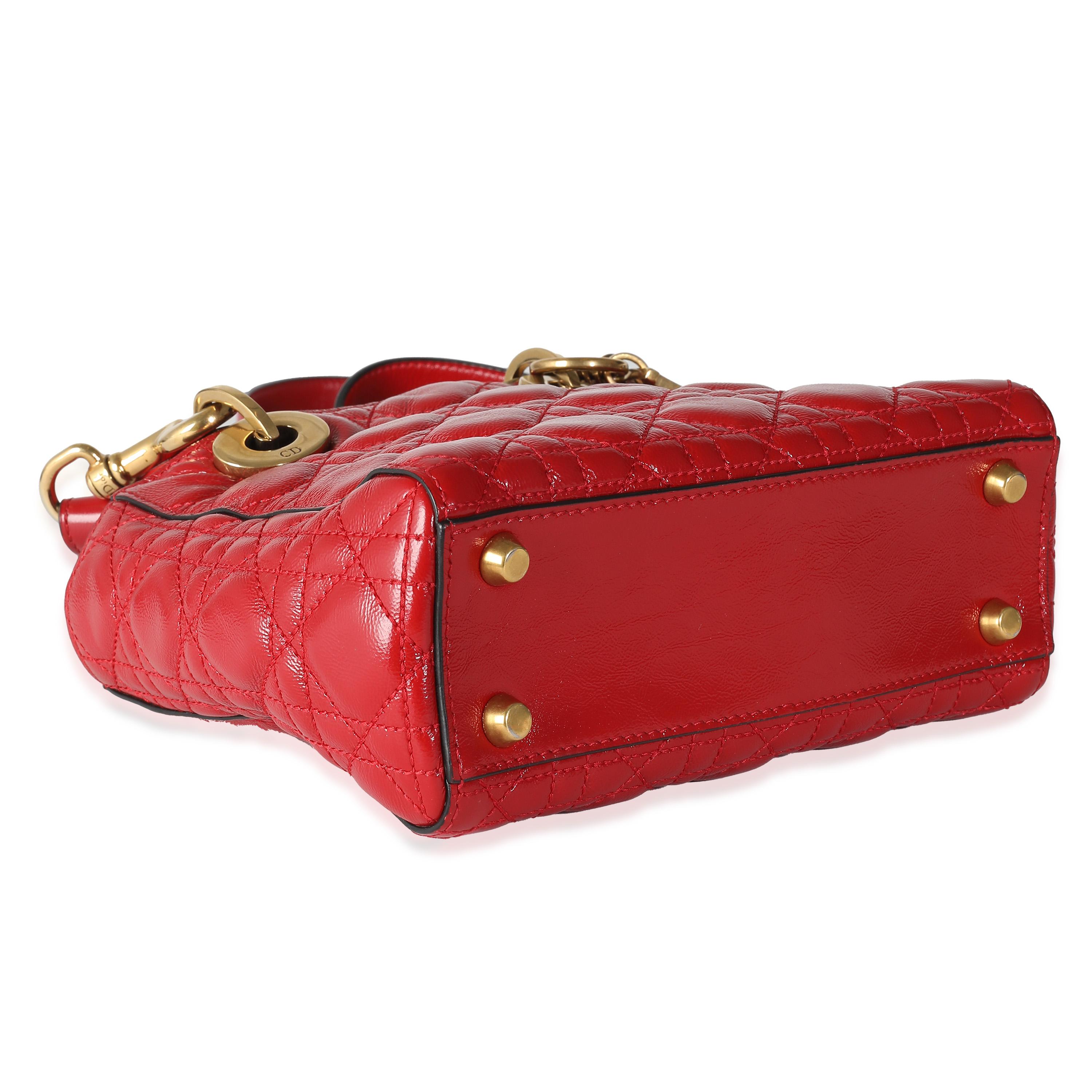 Christian Dior Red Crinkled Patent Cannage Small Lucky Badges My Lady Dior For Sale 1