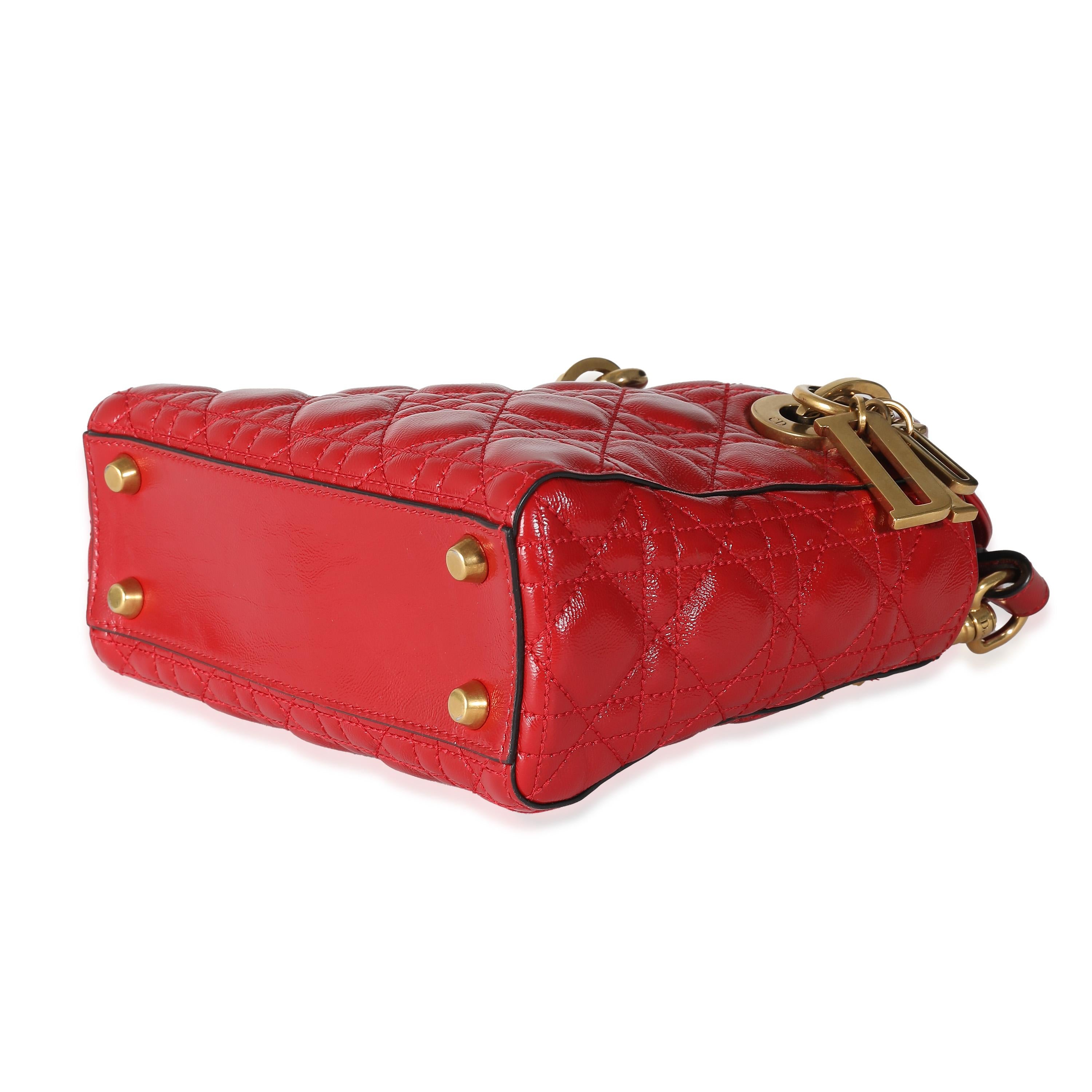 Christian Dior Red Crinkled Patent Cannage Small Lucky Badges My Lady Dior For Sale 3