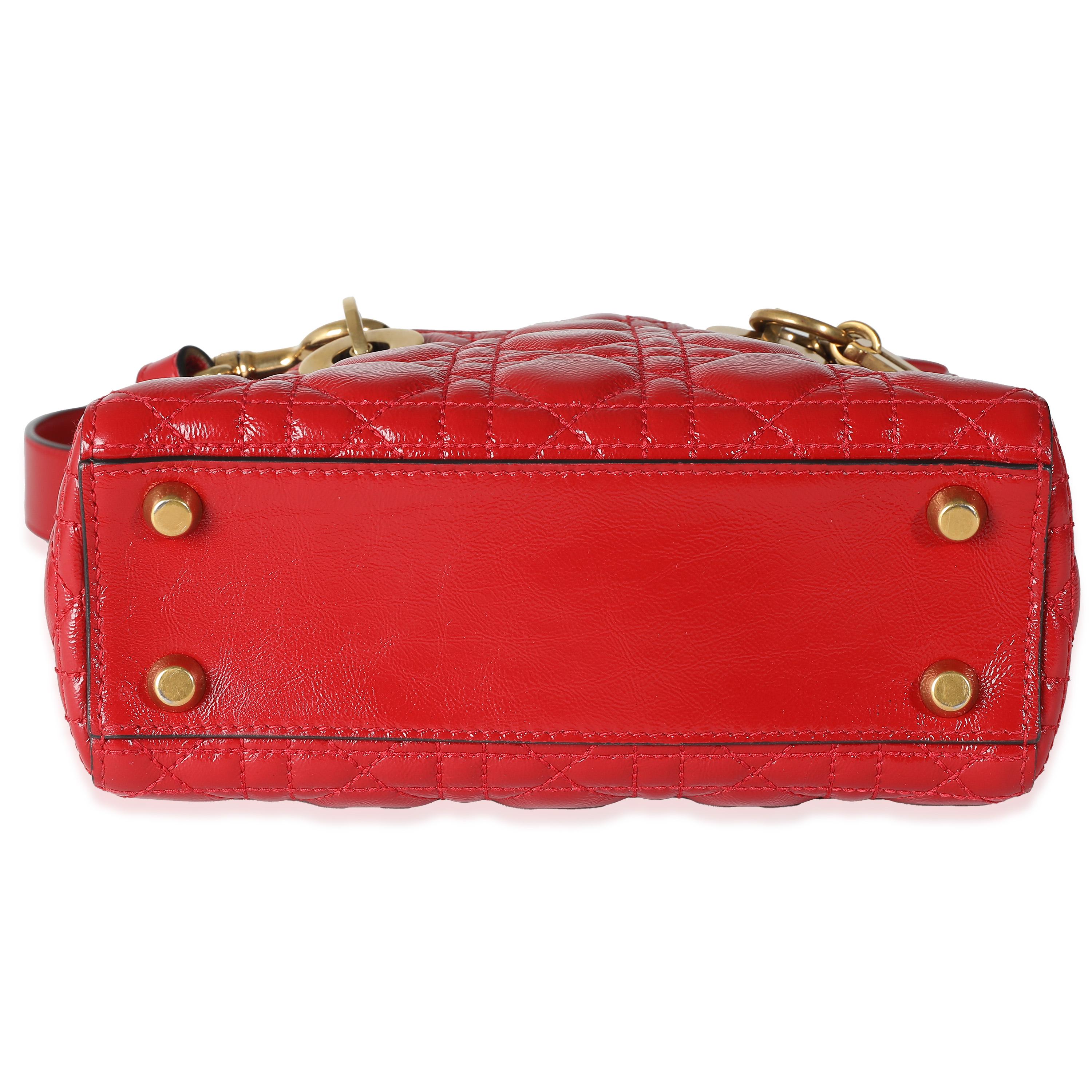 Christian Dior Red Crinkled Patent Cannage Small Lucky Badges My Lady Dior For Sale 4
