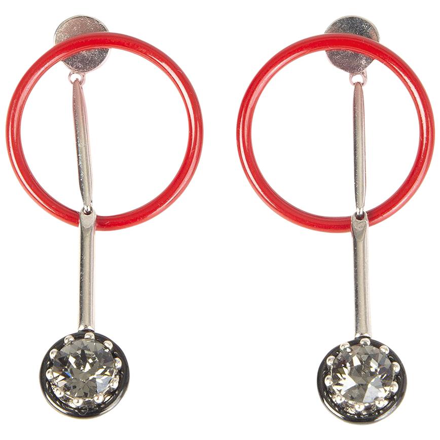 CHRISTIAN DIOR red & crystal embellished Hoop Earrings