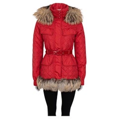 Christian Dior Red Down Coat with Fox Fur Trim - Size 38/M