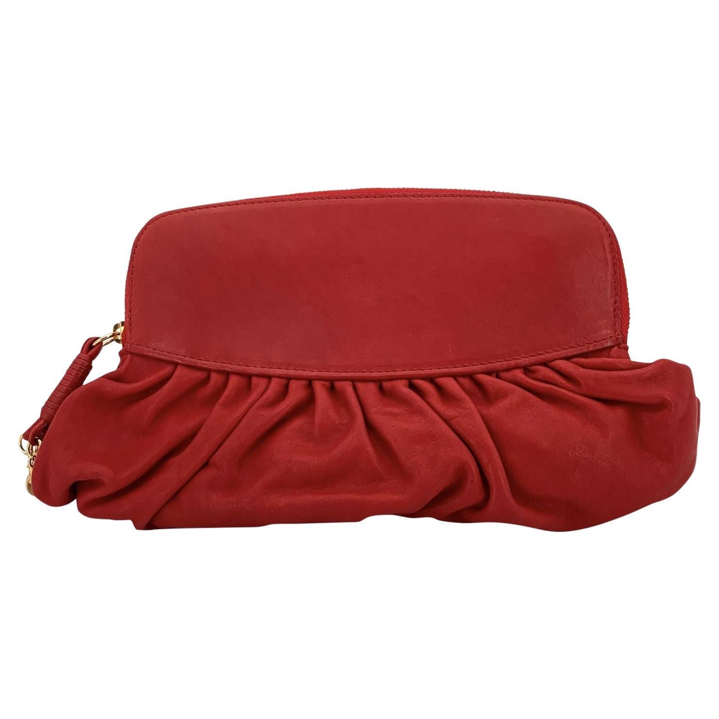 Christian Dior Red Draped Leather Gipsy Clutch Zip Pouch Handbag im Angebot
