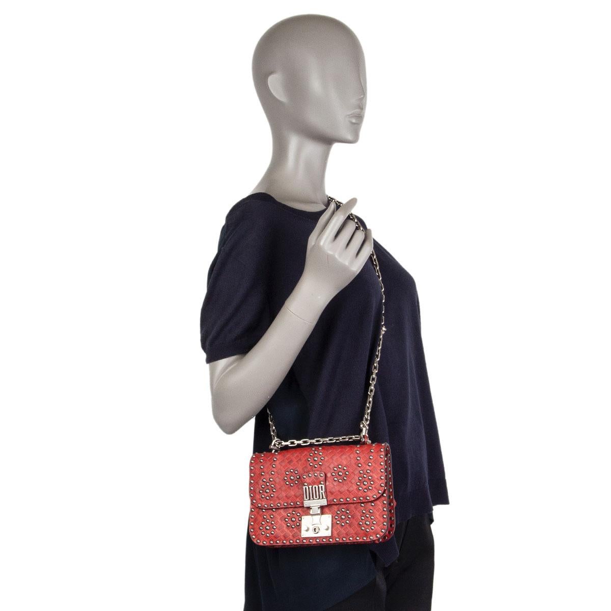 CHRISTIAN DIOR red Embossed leather STUDDED DIORADDICT Flap Shoulder Bag 1