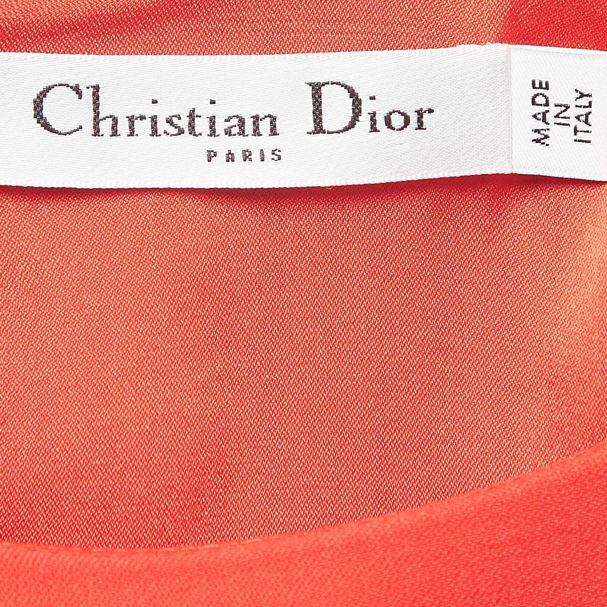 Women's Christian Dior Red Gabardine Flounce Sheath Dress M For Sale