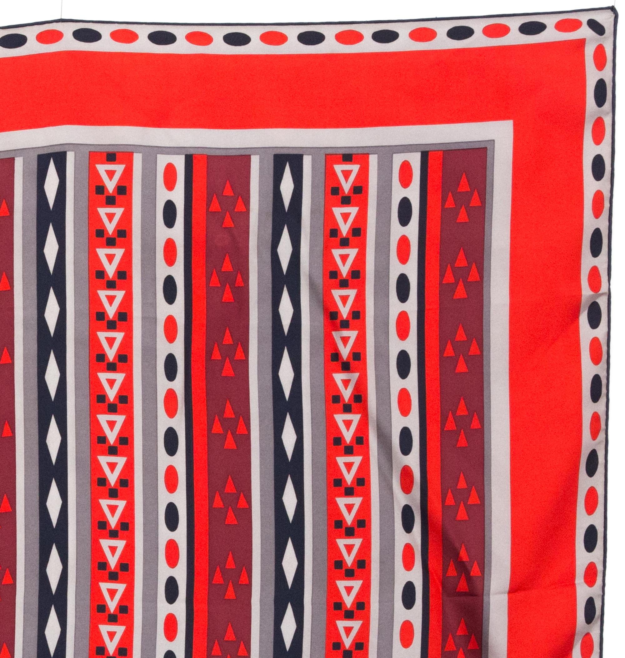 Women's or Men's Christian Dior Red Geometric Silk Scarf For Sale