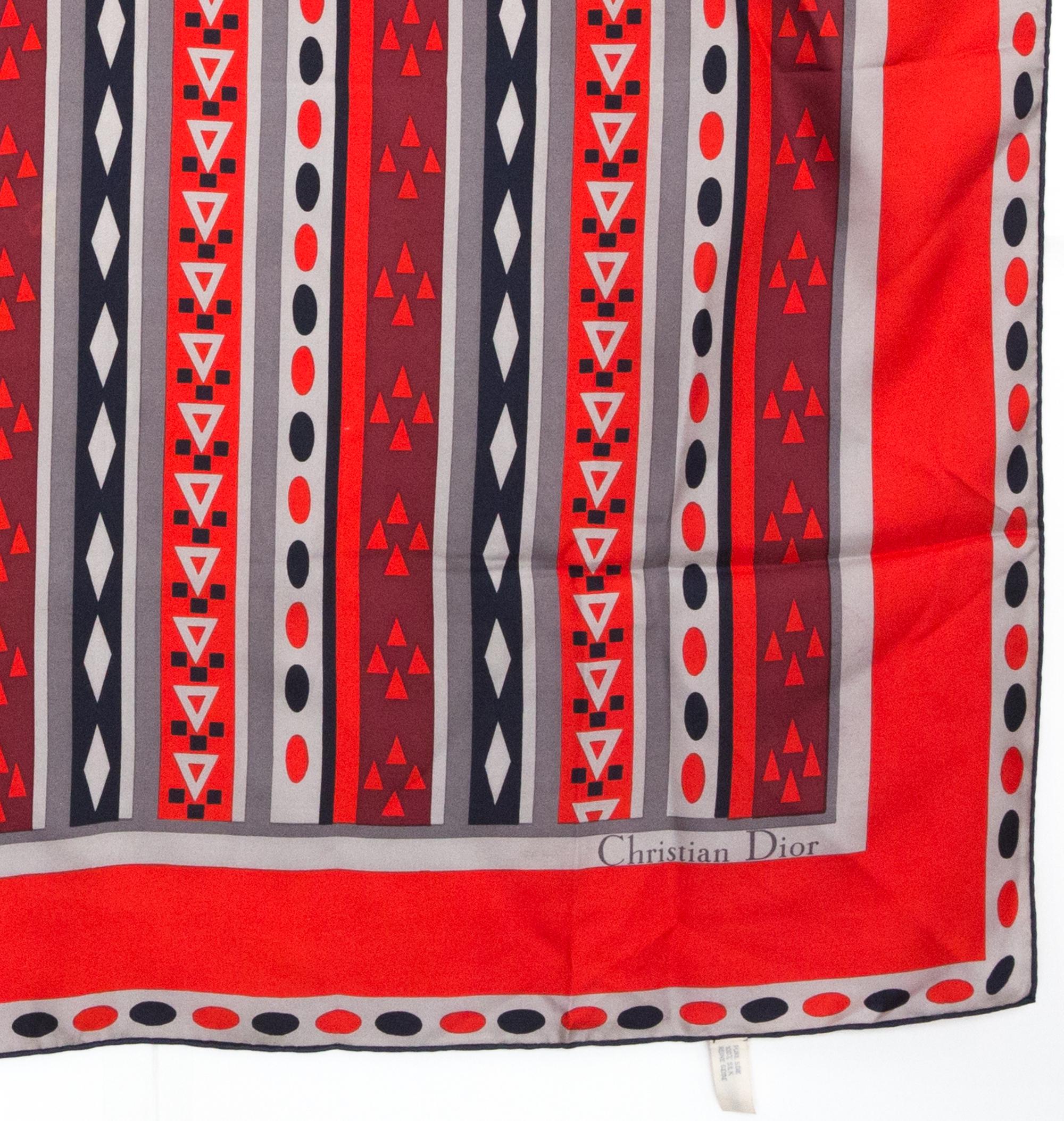 Christian Dior Red Geometric Silk Scarf For Sale 2