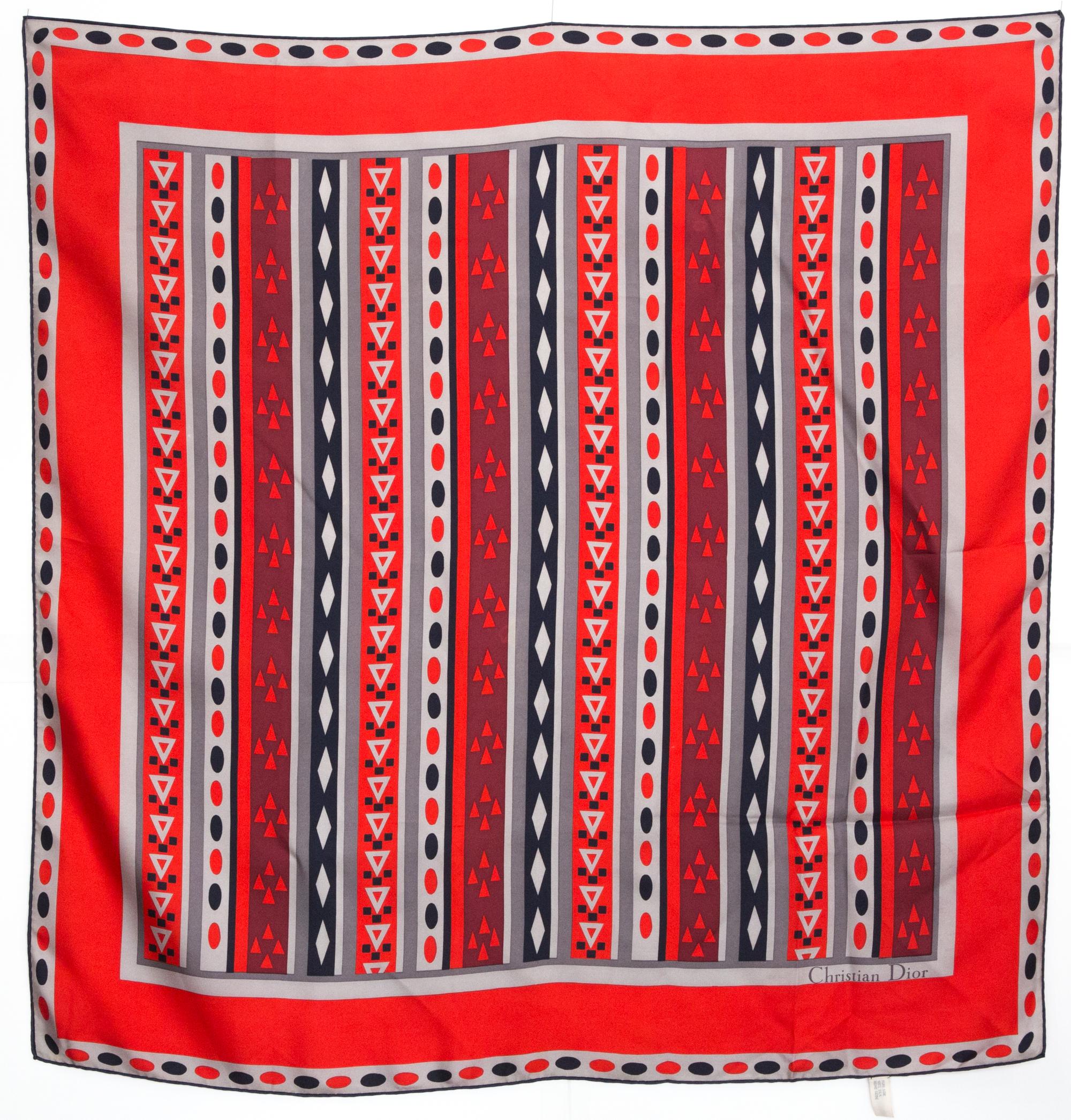 Christian Dior Red Geometric Silk Scarf For Sale 3