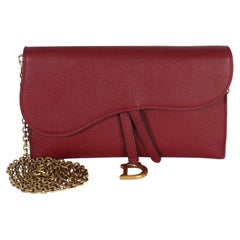 Christian Dior Red Grained Calfskin Saddle Chain Wallet Pouch