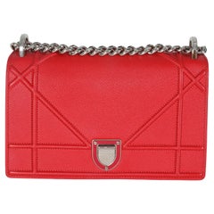 Christian Dior Red Grained Calfskin Small Diorama Flap Bag