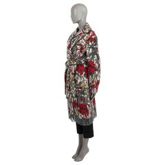 CHRISTIAN DIOR red green wool 2021 FLORAL BELTED FRINGED KNIT Coat Jacket 38 S