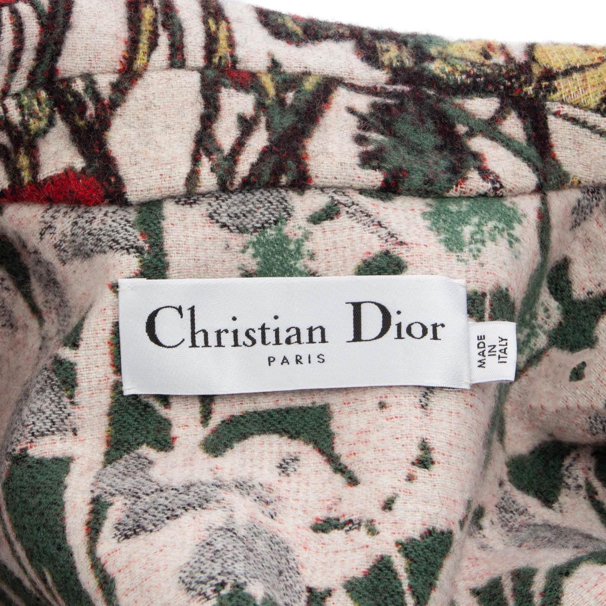CHRISTIAN DIOR red green wool 2021 FLORAL BELTED FRINGED KNIT Coat Jacket 38 S For Sale 1
