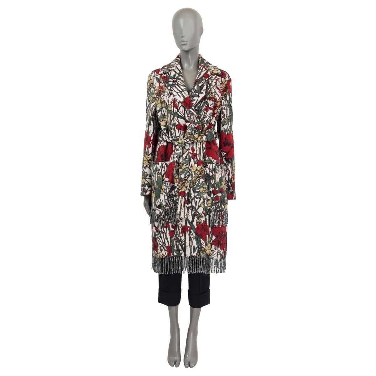 CHRISTIAN DIOR red green wool 2021 FLORAL BELTED FRINGED KNIT Coat Jacket 38 S For Sale