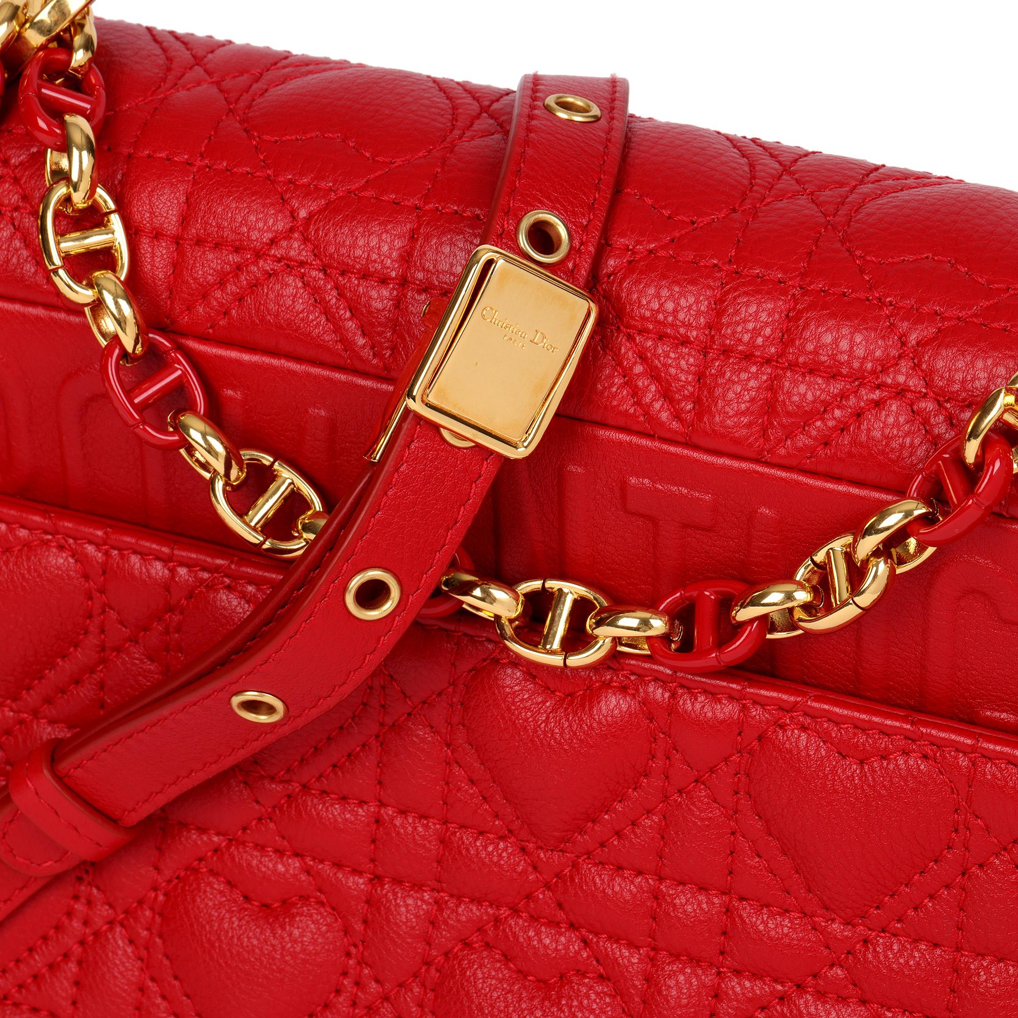 CHRISTIAN DIOR Red Heart Quilted Calfskin Leather DiorAmour Medium Caro 1