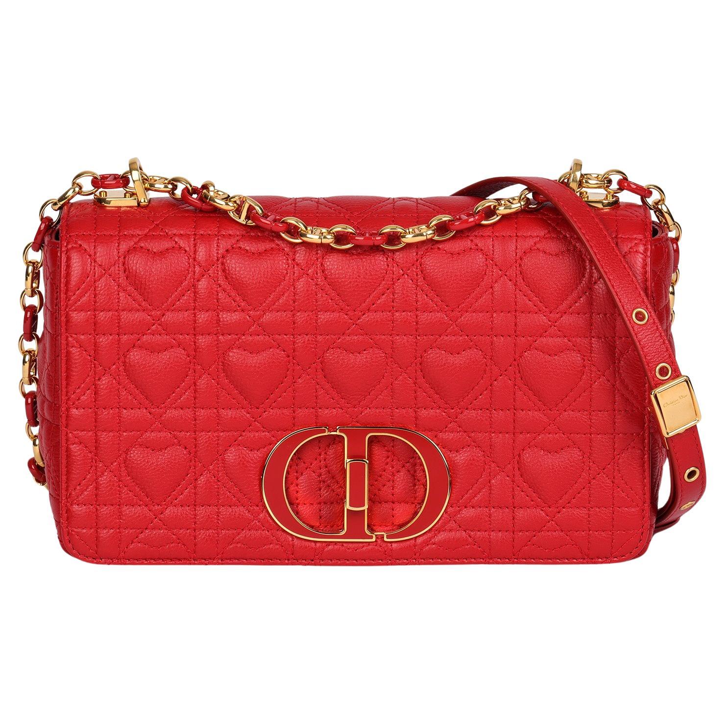 CHRISTIAN DIOR Red Heart Quilted Calfskin Leather DiorAmour Medium Caro