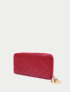 Christian Dior Red Laser-Cut Leather Zip Around Wallet