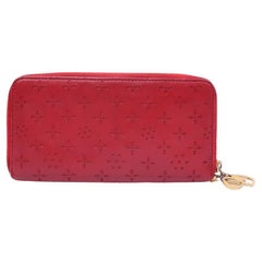 Christian Dior Red Laser-Cut Leather Zip Around Wallet