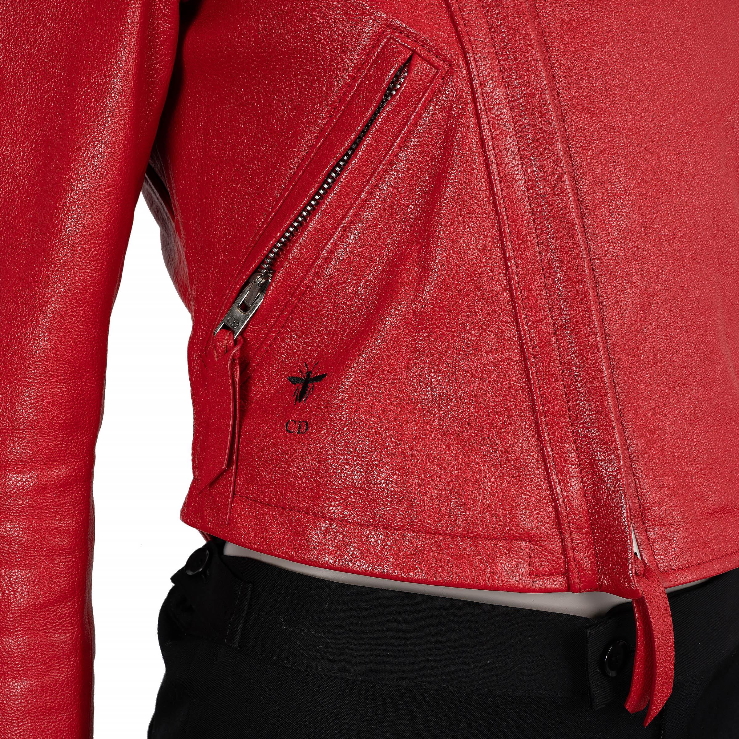 CHRISTIAN DIOR rote Leder 2018 SHAMAN BIKER Jacke 36 XS im Angebot 3