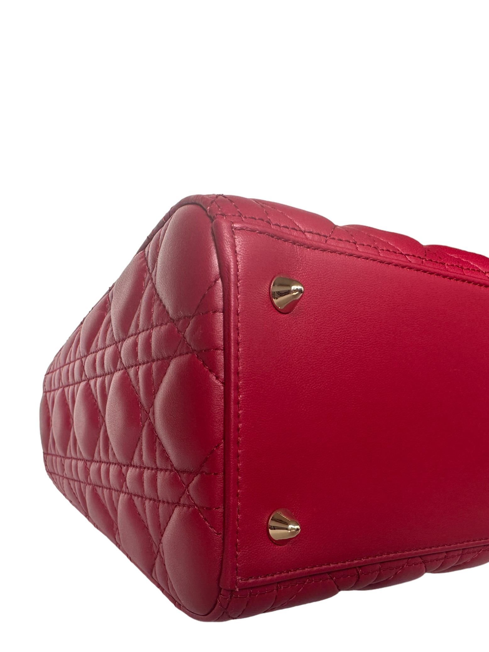 Christian Dior Red Leather Cannage Quilted Medium Lady Dior Bag 1