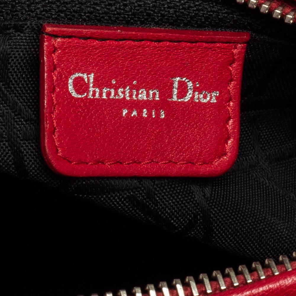 Christian Dior Red Leather Medium Cannage Studded Vintage Lady Dior Tote 4