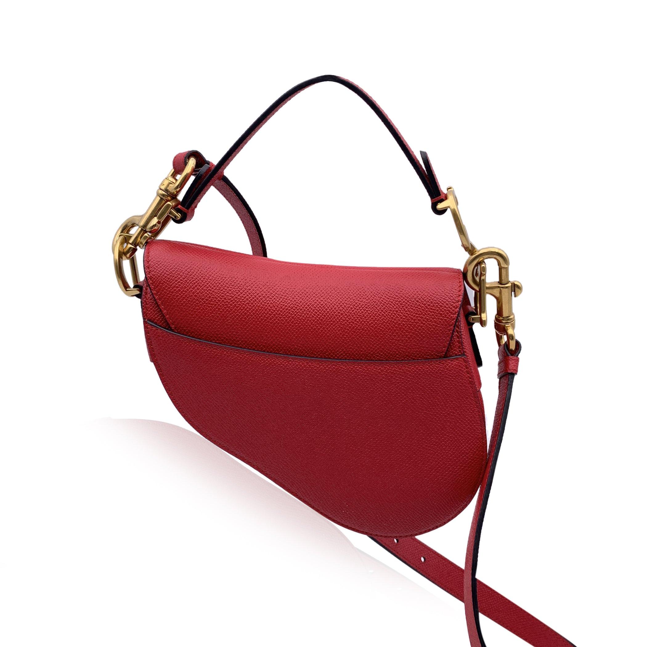 Women's Christian Dior Red Leather Mini Saddle Bag with Shoulder Strap For Sale