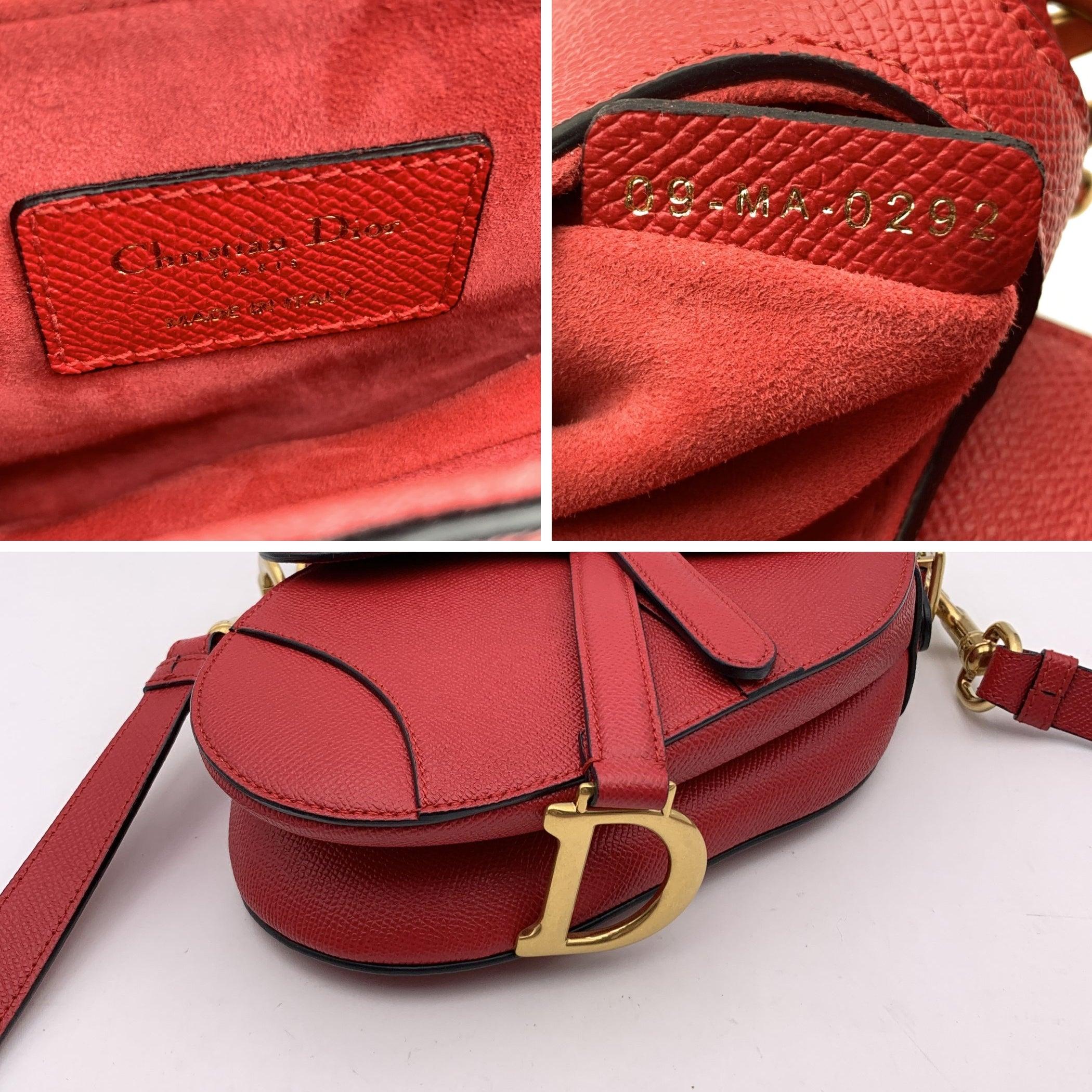 Christian Dior Red Leather Mini Saddle Bag with Shoulder Strap For Sale 1