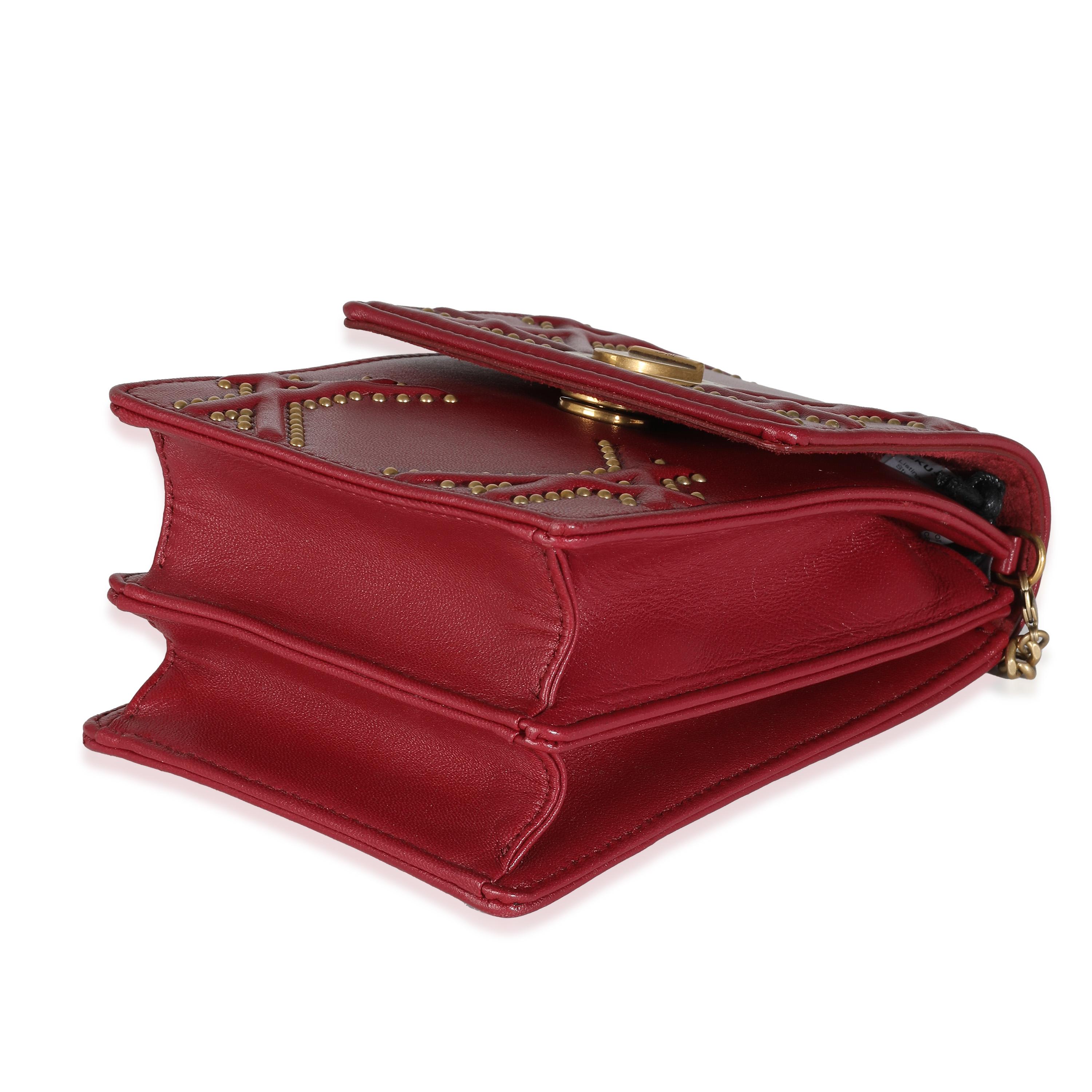 Listing Title: Christian Dior Red Leather Studded Diorama Vertical Clutch On Chain
SKU: 139366
Condition: Pre-owned 
Handbag Condition: Excellent
Condition Comments: Item is in excellent condition and displays light signs of wear.  Light scuffing