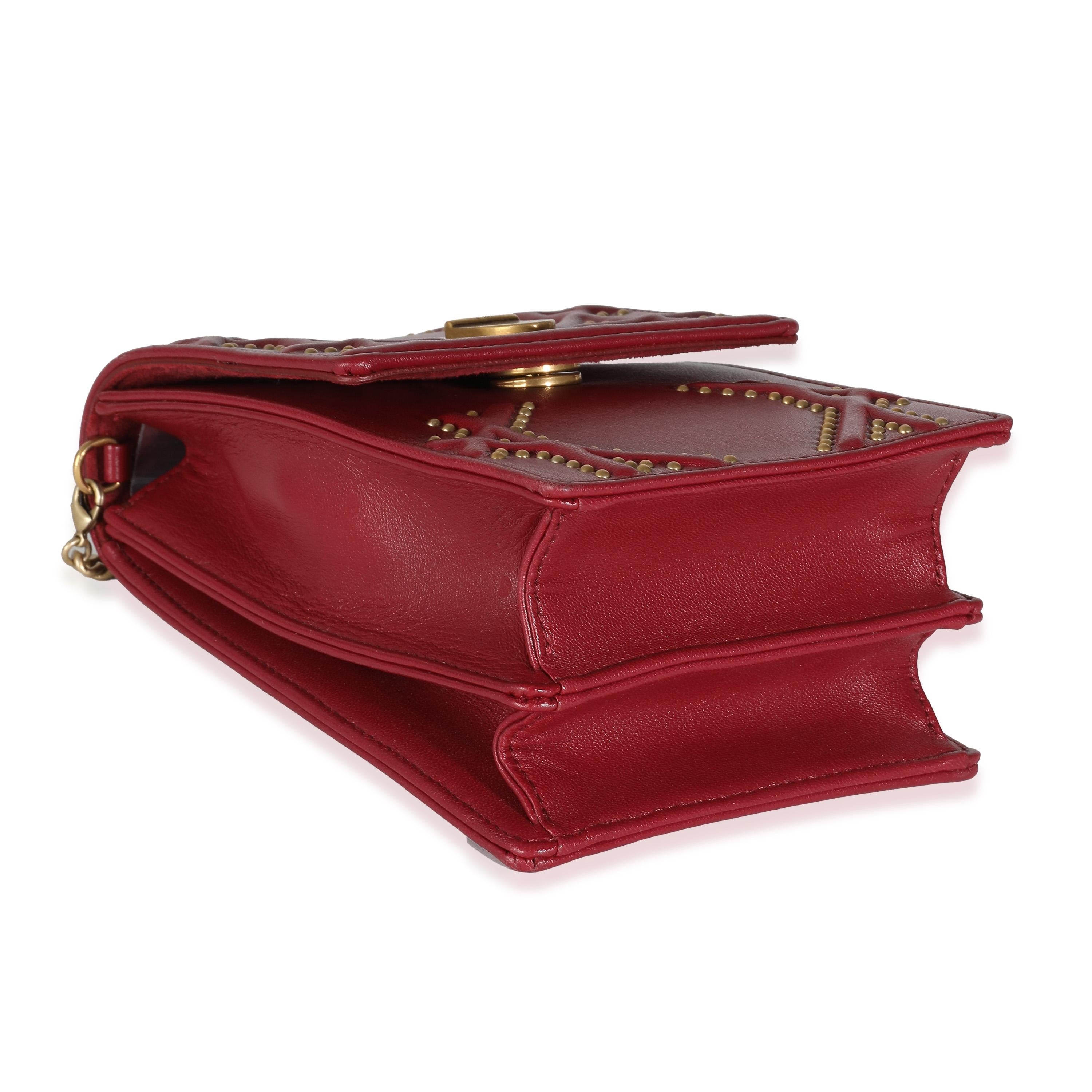 Christian Dior Red Leather Studded Diorama Vertical Clutch On Chain For Sale 2