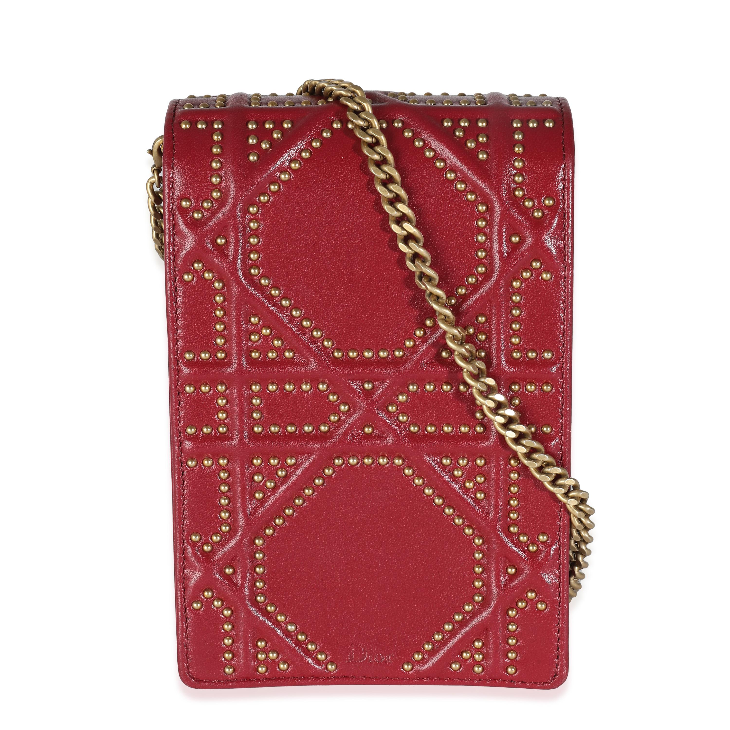Christian Dior Red Leather Studded Diorama Vertical Clutch On Chain For Sale 3