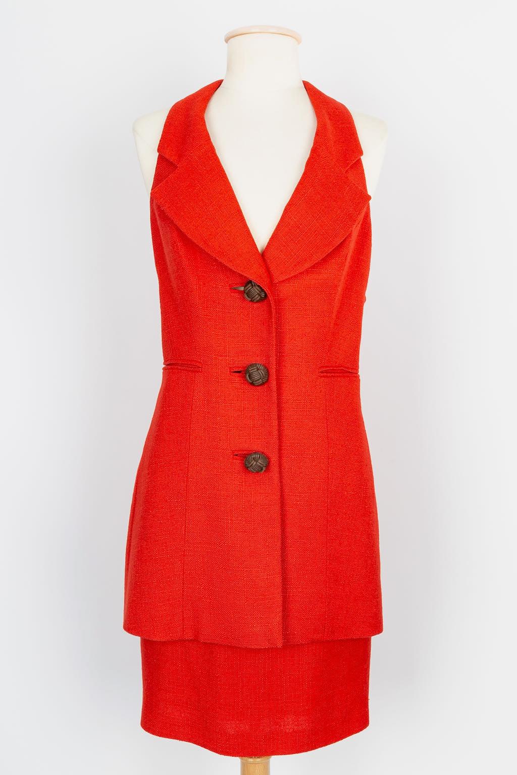 Christian Dior Dreiteiliges Set aus rotem Leinen und Baumwolle Damen im Angebot